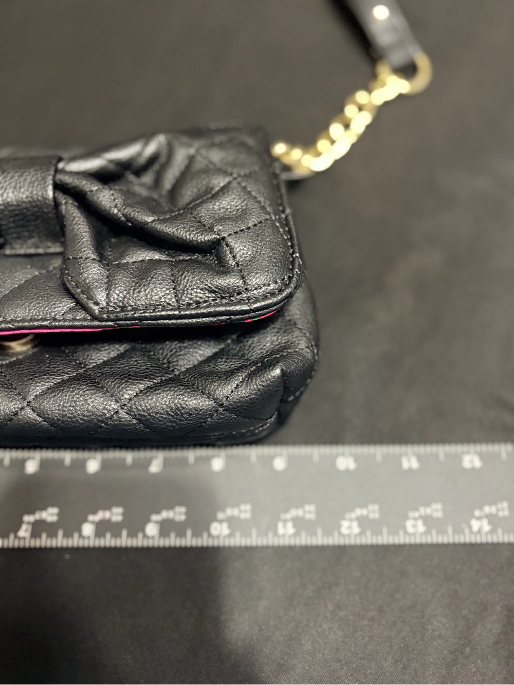 Betsey Johnson Black Quilted Bow Crossbody Bag with Pink Accent So Cute New - Picture 13 of 14